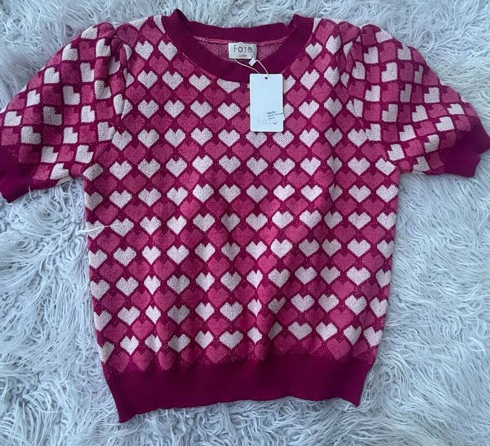 Fate Large Heart Pattern Knit Top NWT